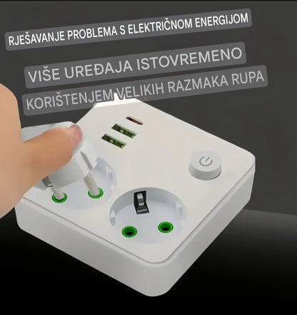 UTIČNICA RAZDJELNIK 2x USB + TYPE-C – PAMETNO PUNJENJE BEZ NEREDA!