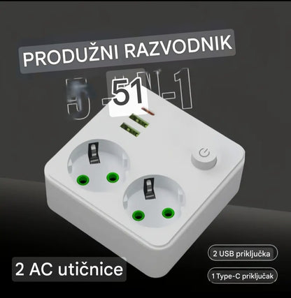 UTIČNICA RAZDJELNIK 2x USB + TYPE-C – PAMETNO PUNJENJE BEZ NEREDA!